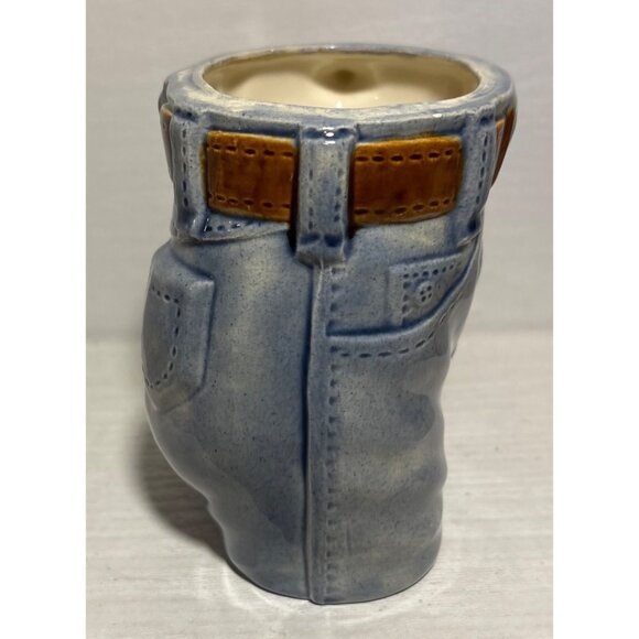 Vtg  Jeans Shaped Mug Planter Belt Handle 1977 By RON Molds Blue & Brown - Picture 3 of 9